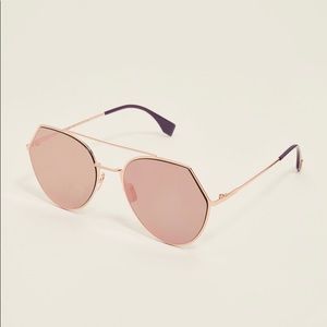FENDI 0194 Rose Gold-Tone & Blue Round Sunglasses